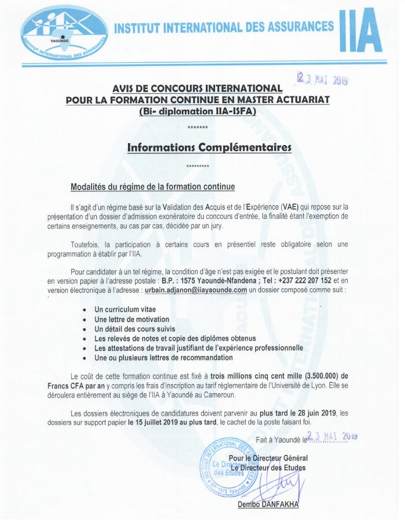 Formation Continue En Master Actuariat Informations Complementaires Iia